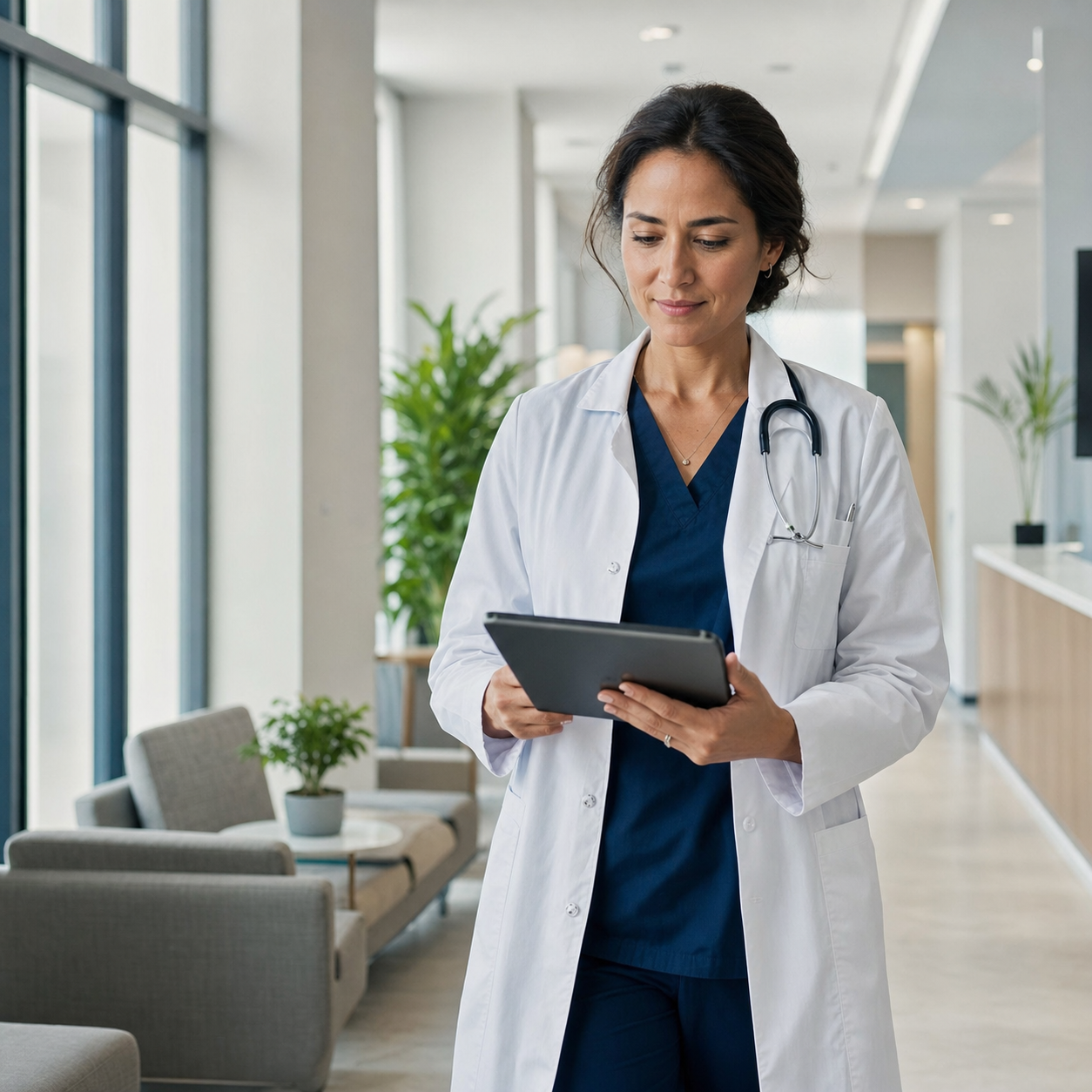 Physician reviewing practice information